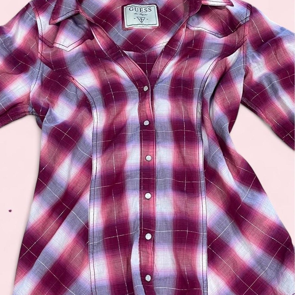 GUESS Pink & Burgundy Plaid Button-Up Shirt